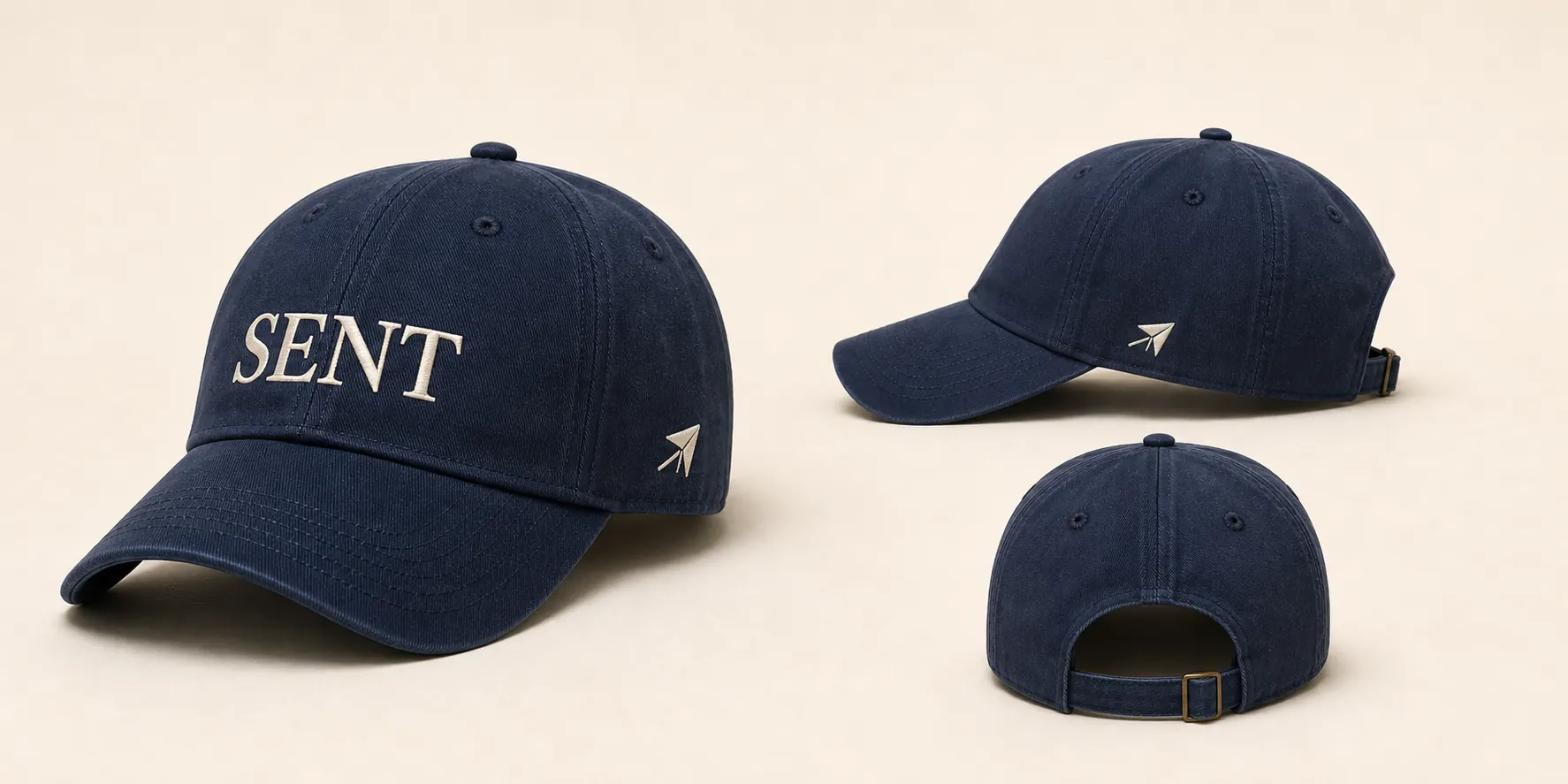 Boné navy SENT em diferentes ângulos