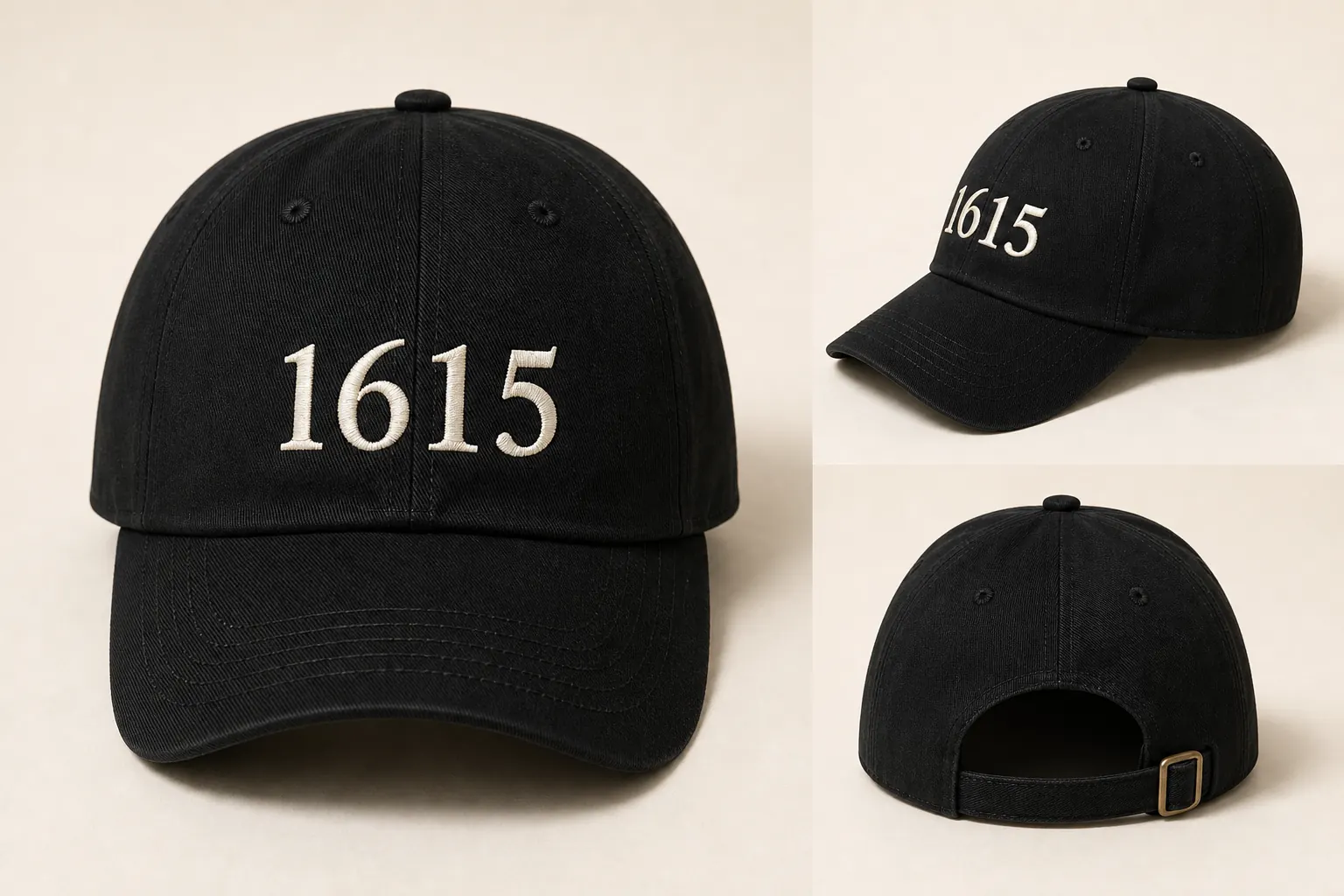 Boné preto 1615 em diferentes ângulos